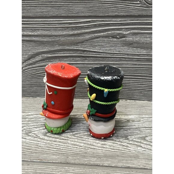 Whimsical Snowman Head Tall Top Hat Clay Christmas Ornaments 3.25” Set Of 2 - Picture 6 of 10